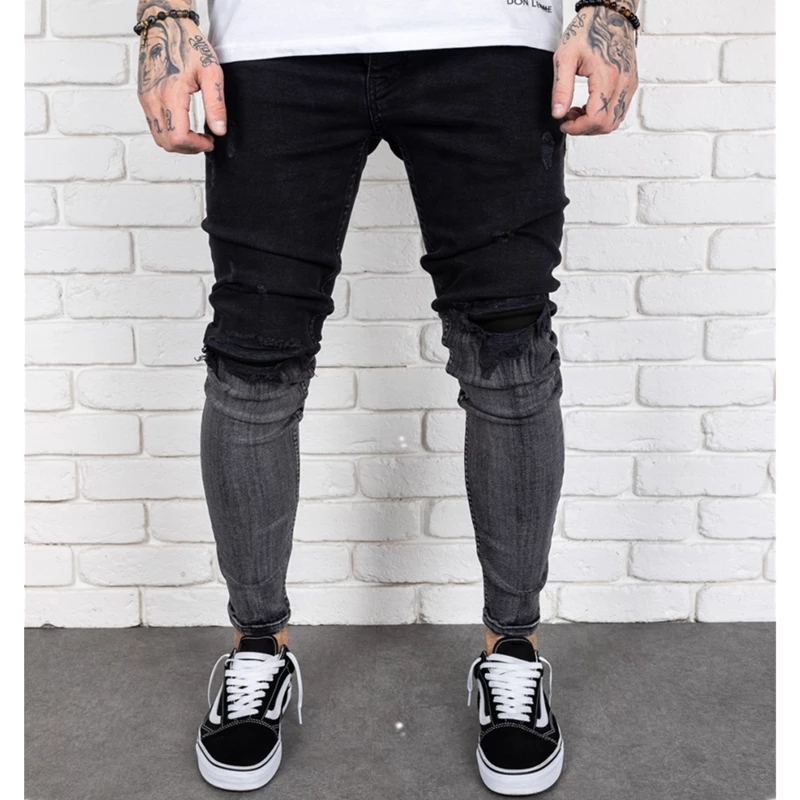 Mens Casual Fashion Personality Jeans Gradient Black Gray Contrast Color Ripped Holes Washed Denim Trousers
Mens Casual Fashion Personality Jeans Gradient Black Gray Contrast Color Ripped Holes Washed Denim Trousers