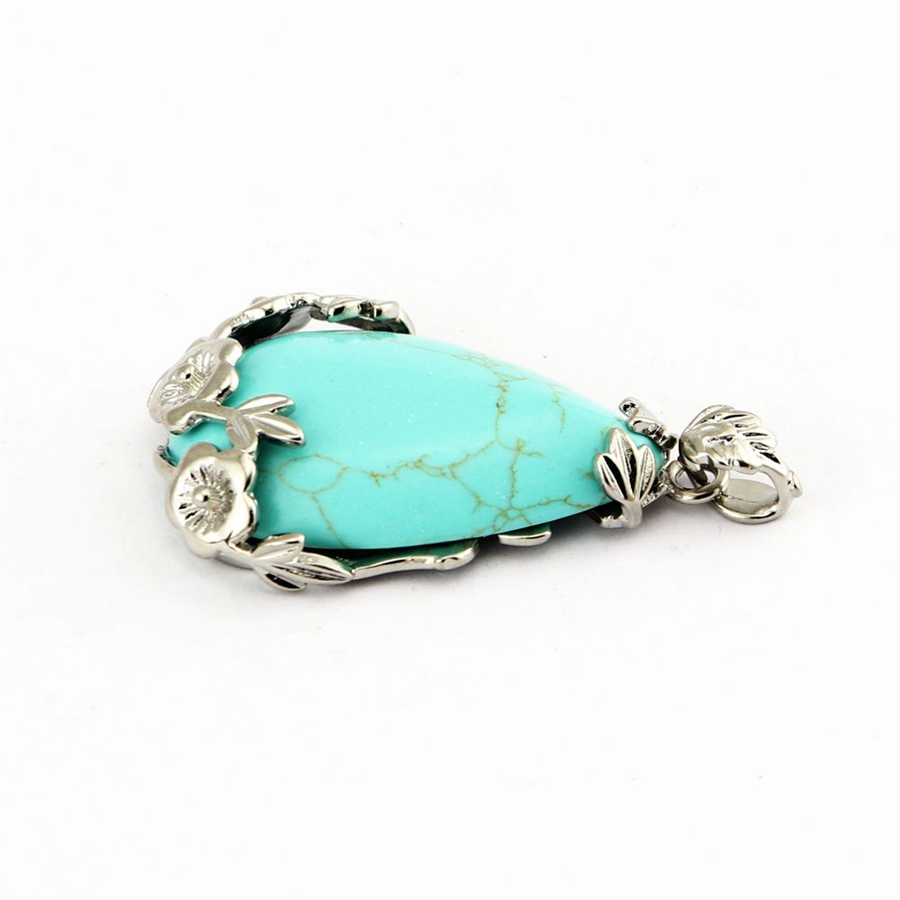 Natural Gemstong Angel's Tears Shape Plum Blossom Women Pendant Water-drop Shaped Stone Reiki Necklace Amethyst Rose Quartz Obsidian Healing Crys