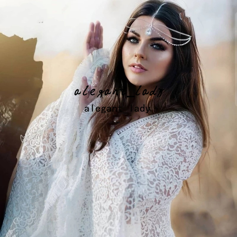 Vintage Crochet Lace Bohemian Wedding Dresses 2022 Flared Long Sleeves Outdoor Hippie Country Bridal Dress Robe De Soirée De Mariage