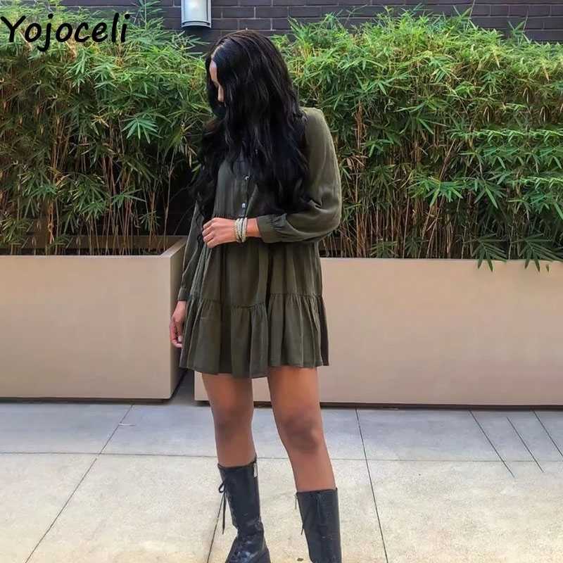 Yojoceli Sexy loose ruffle casual dres Button spring short daily Cool basic female beach es vestidos 210609