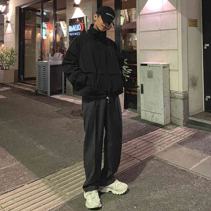 IEFB Men's Wear 1 Spring Drawstring Loose Coat Male Trend Casual Stand Collar Oversize Jacket With Pockets Korean 9Y901 210524