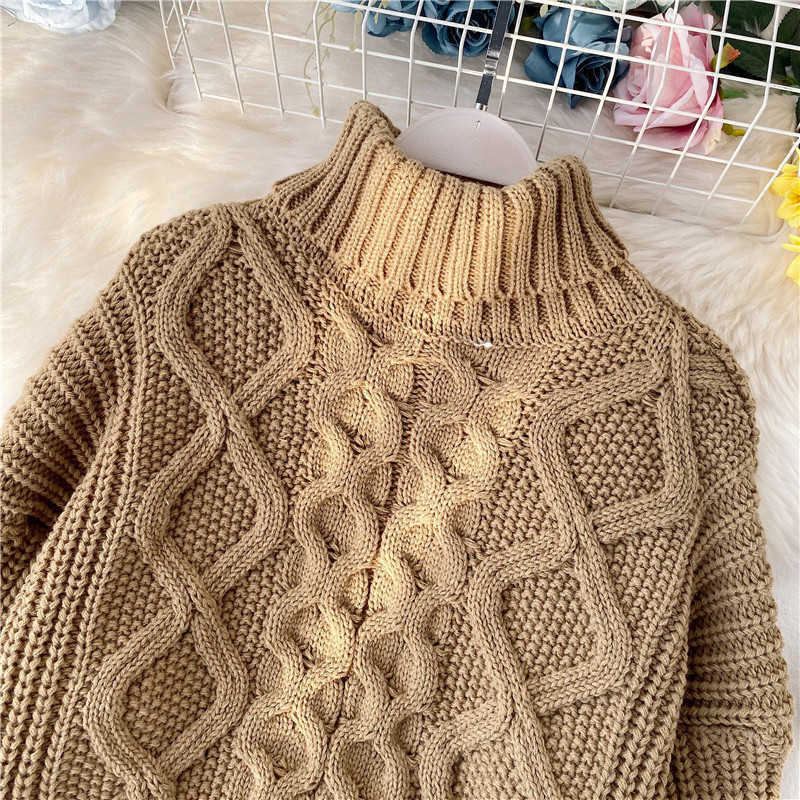 Qooth Autumn Winter Women Cashmere Sweaters Casual Turtleneck Pullovers Full Sleeve Thick Knit sweater Plain Jumper Qt029 210609