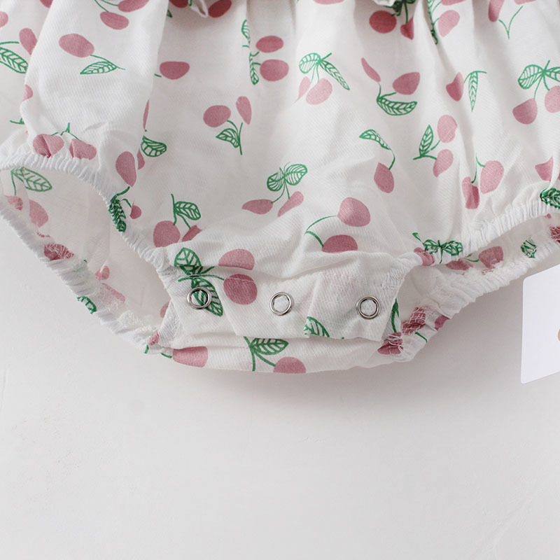 0-2Yrs Spring Autumn Infant Baby Girls Rompers Clothes Bodysuit Sweet Cherry Long Sleeve 210429