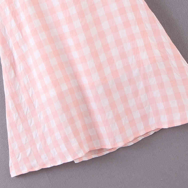 beauty Sweet Chic Pink Plaid Women's Strap Midi Dresses Holiday Style Bow Beachwear Lady's Off Shoulder Party Dress 210514