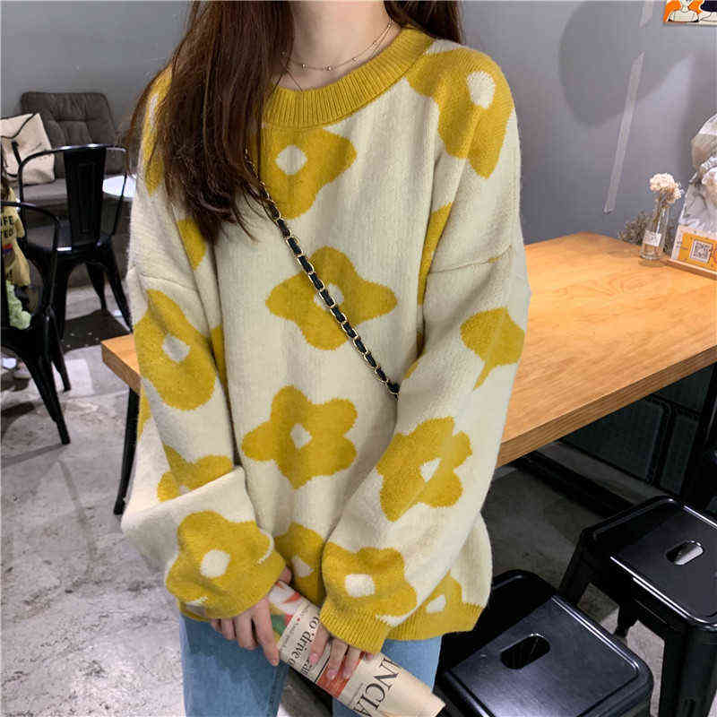 ins fashion Women Sweaters Winter Women Flower Sweaters over size women pullover sweaters 211109