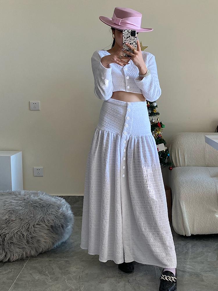 And The Period Small Sweet Wind V Neck Long Sleeve With Tweed Coat High Waist Bust Skirt Suits Female Women's Tracksuits