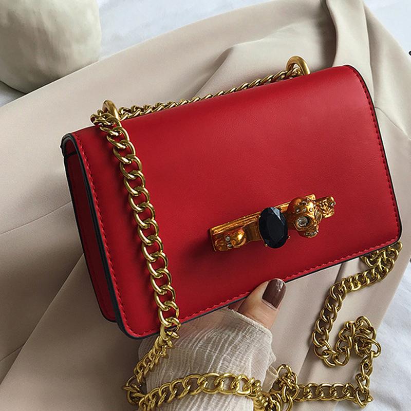 Exquisite New Leather Evening Bag For Women - Hot Skull Chain Shoulder Messenger, Small Square Crossbody