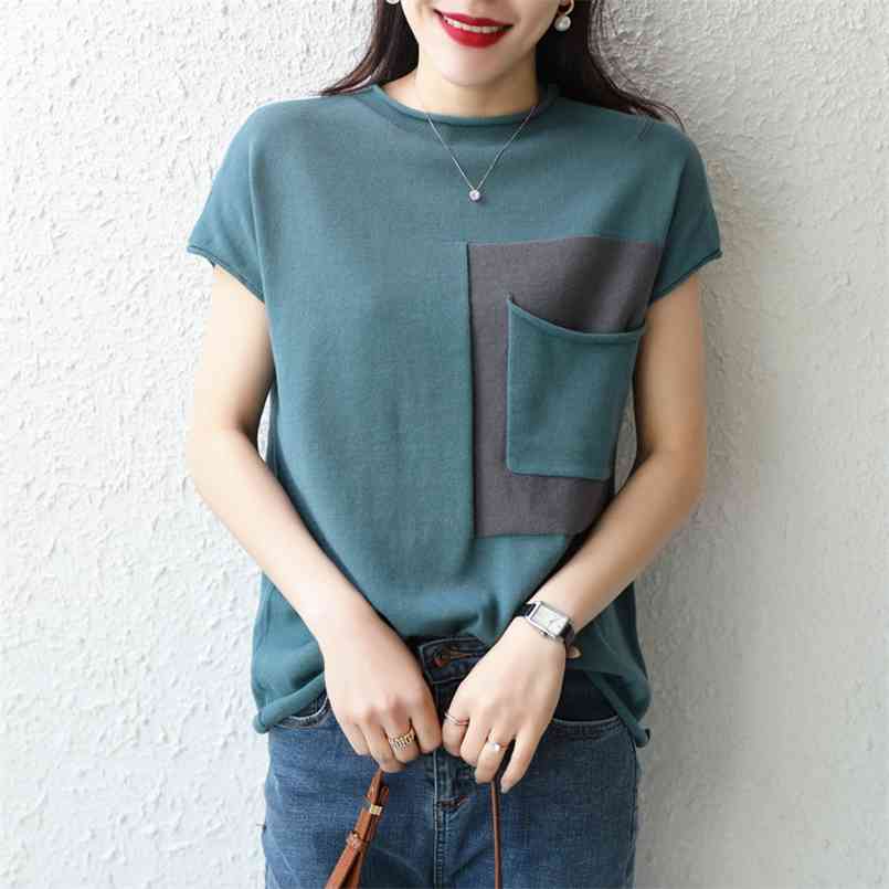 Summer Curled Cotton Short-Sleeved Women' Half-High Collar Pullover Design Sense Female Belt Pocket Top Retro T-Shirt 210708, Coffee
Summer Curled Cotton Short-Sleeved Women' Half-High Collar Pullover Design Sense Female Belt Pocket Top Retro T-Shirt 210708, Coffee
