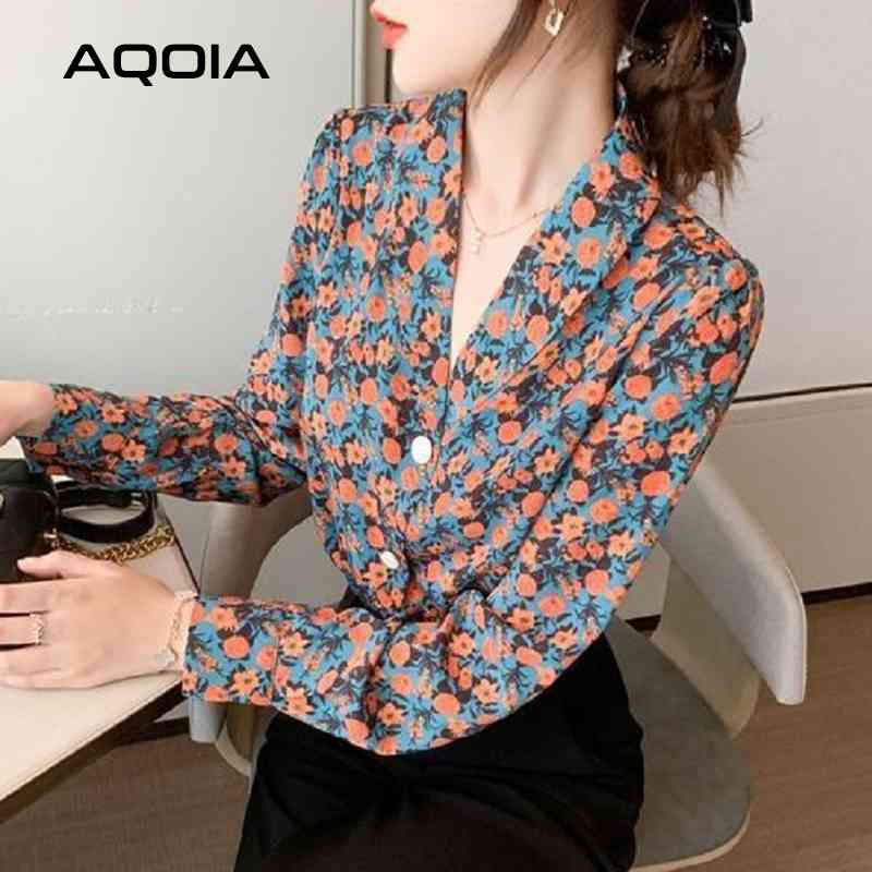 Spring Chic Korean style Long Sleeve Women Blouse Floral Button Up Notched Collar Office Ladies Work Shirt Tunic Tops 210521