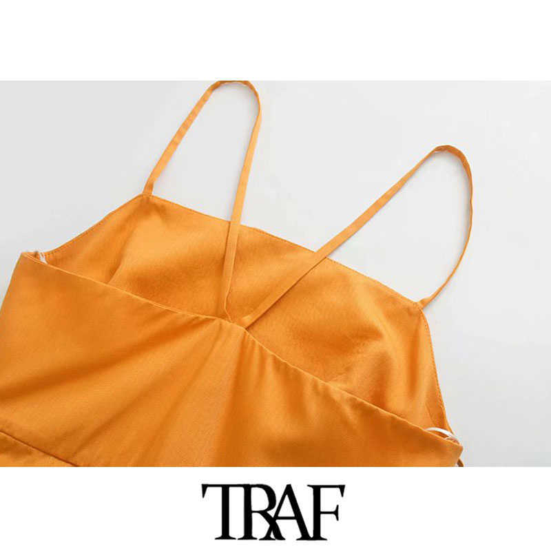 TRAF Women Chic Fashion Draped Detail with Adjustable Tie Midi Dress Vintage Backless Side Zipper Straps Female Dresses 210623