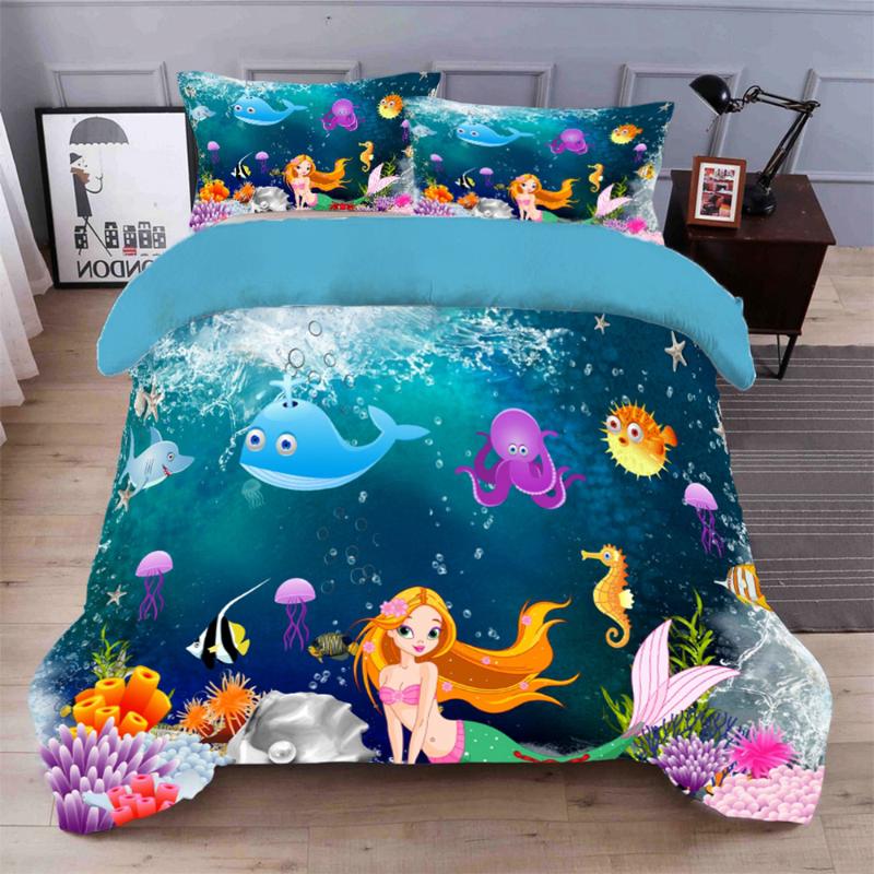 Cute Dolphin Duvet Cover Child Bedspread Twin Size Bedding Set Brushed Fabric Luxury Home Textile 3pcs Flat PillowCase Sets