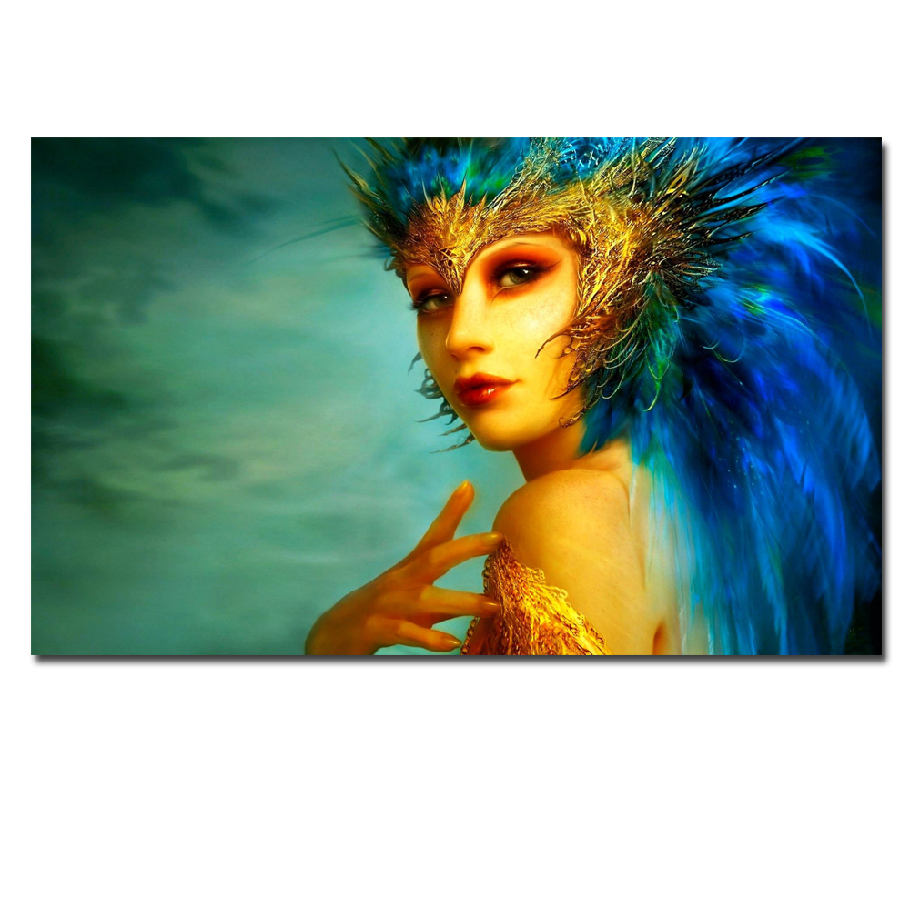 HD printed canvas art native Priestess With Feather Crown Painting wall picture for livingroom dropshipping