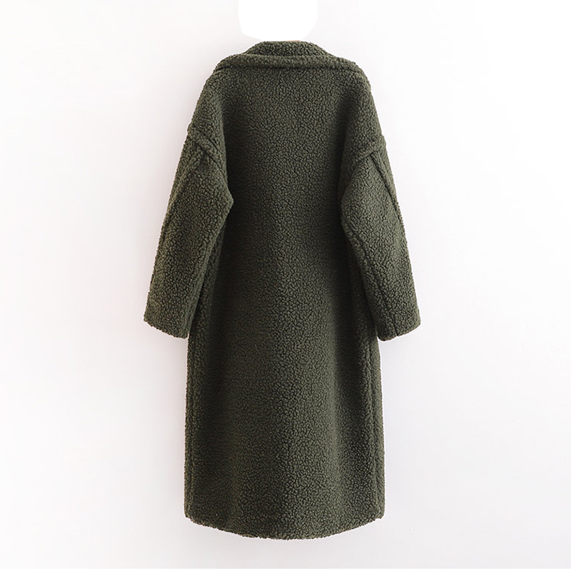 Women Thicken Warm Fleece Jacket Winter Solid Long Sleeve Casual Coat Girl Army Green Loose Teddy Coats Lady Manteau Femme 210515