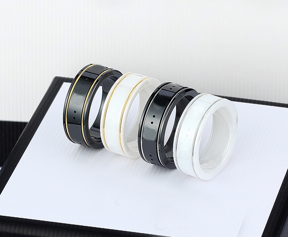 2022 Ceramic Band Rings Black White for Women Men jewelry Gold Silver Ring