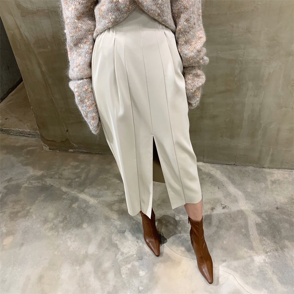 Black Solid Sexy Formal PU Leather Elegant Long Skirt Women Autumn Spring High Waist Office Ladies Pencil Skirts 210421