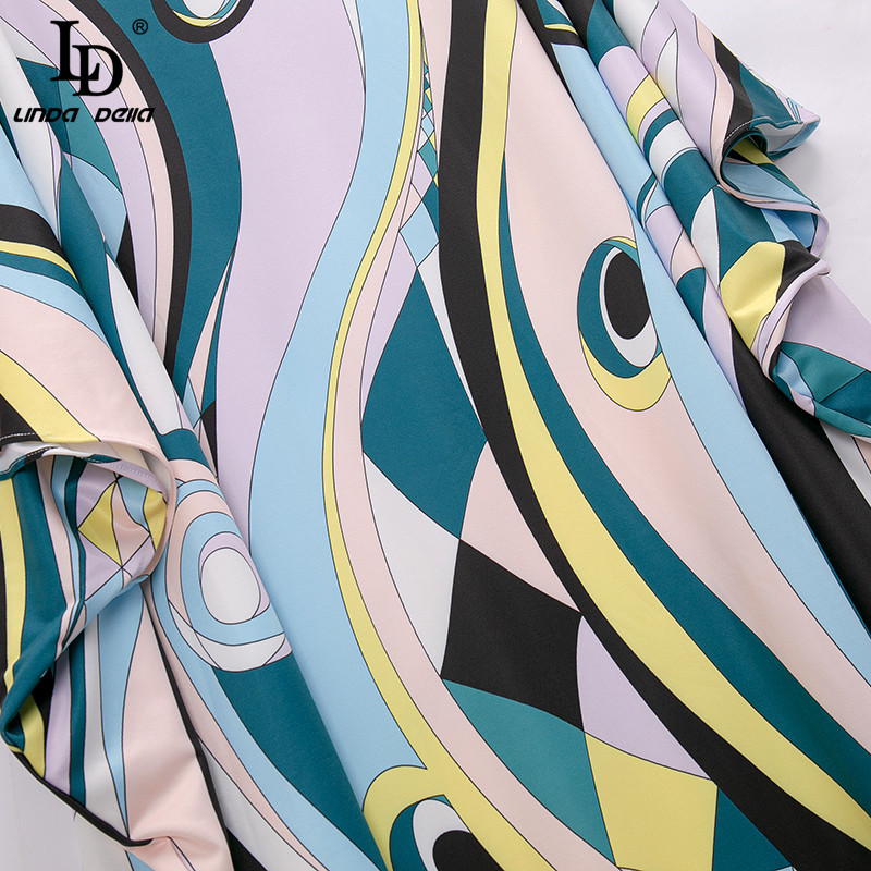 Summer Women O-Neck Geometric Print Maxi Long Dress Fashion Runway Female Loose Elegant Floor-Length Robe Gown 210522