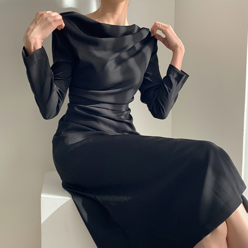 Long Sleeve Office Ladies Dresses Vestidos Slash Neck Black White Party Female Spring Summer Women 13067 210508