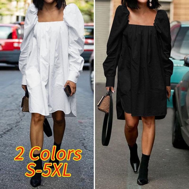 Women Dress 2021 Summer Long Sleeve Female Dresses Plus Size Bohemian Party Vestidos Femme S-5XL Short Robe Oversized Casual