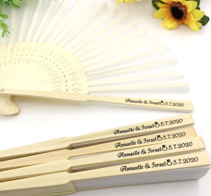 2021 Personalized Wedding Favors and Gifts for Guest Silk Fan Cloth Wedding Decoration Hand Folding Fans + Printing