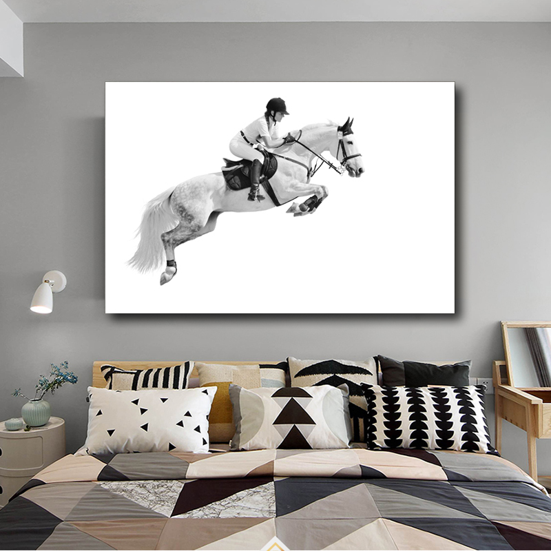 Modern Canvas Painting Horse Racing Wall Art Prints Posters Art Prints for Living Room White Horse Animal Pictures