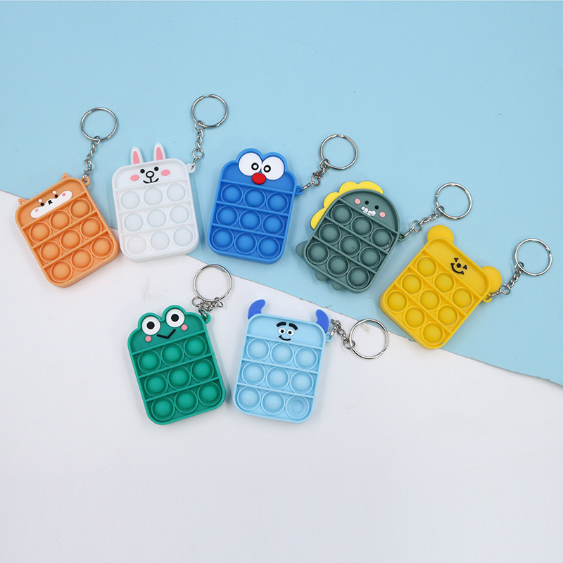 Cartoon Fidget Toys Key Ring Animal Design Bear Rabbit Cat Dog Bird Simple Dimple Digit Push Pop It Mini Bubbles Bag Sensory Rubber Puzzle Keychain Ch
