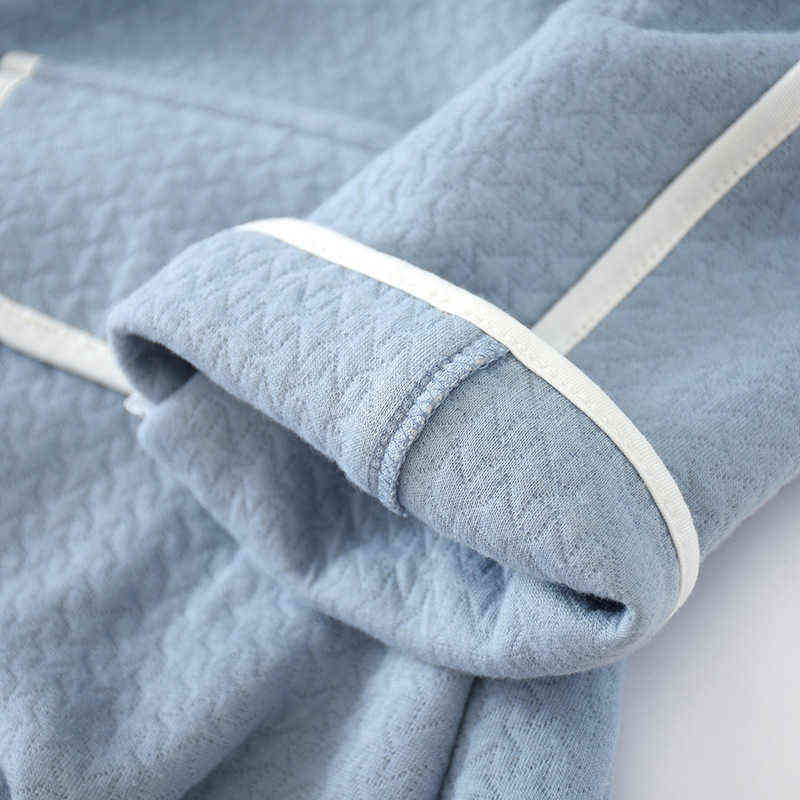 Autumn and Winter Leisure Tops Women's Long-Sleeved Trousers Cotton Thick Air Layer Solid Color Warm Simple Pajamas Set 211109