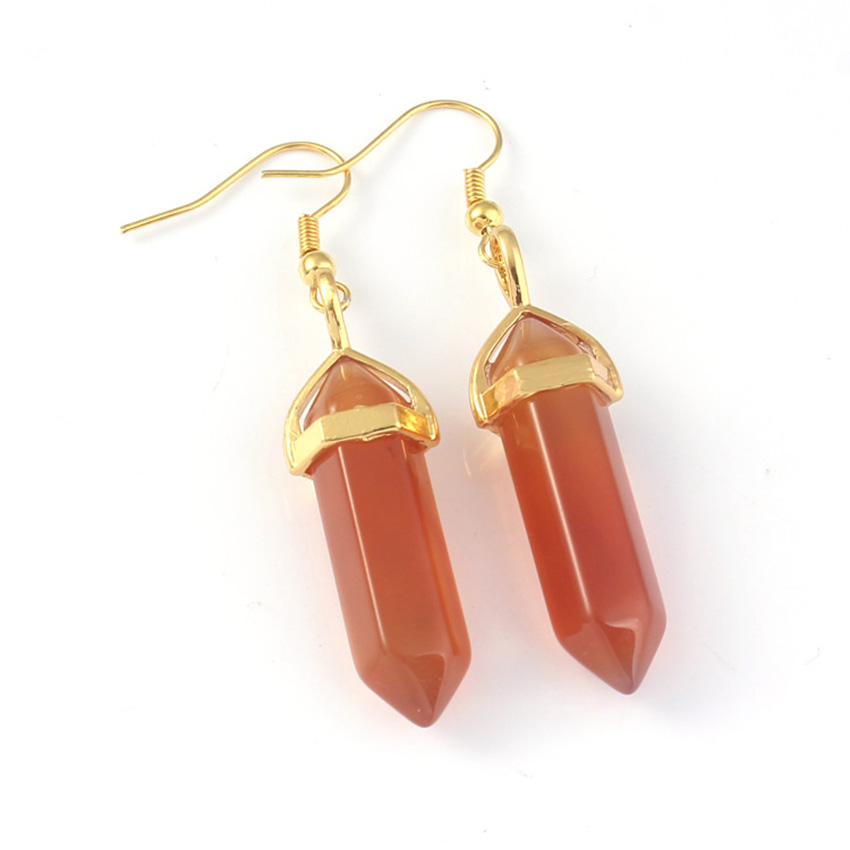 Hexagonal prism Bullet Earrings Natural Amethysts Opal Turquoises Quartz Dangle Earrings Healing Reiki Stone Pendulum Earrings Women