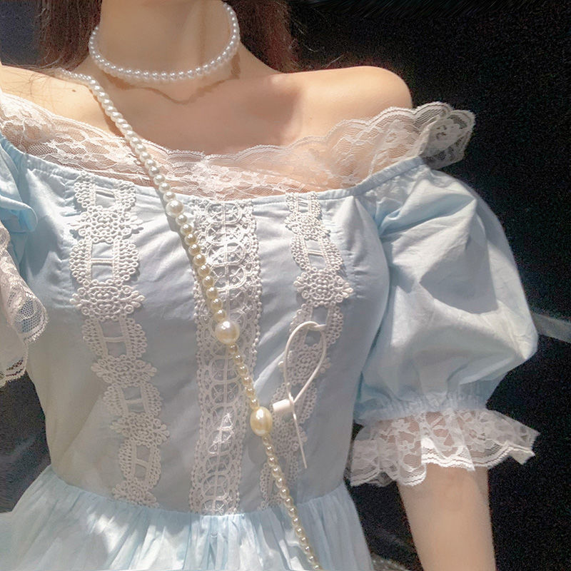 Kawaii Vintage Dress Women Puff Sleeve Lace Elegant Dress Evening Party Fairy Dress for Females Korean Style Summer Casual 210521