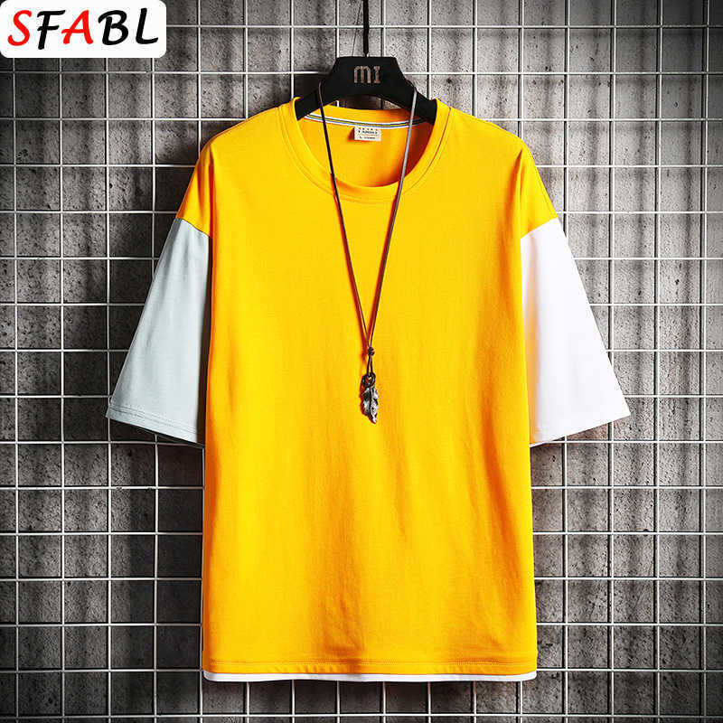 SFABL Summer Men T Shirt Patchwork Loose Tops Tees Fashion Tshirt Male Short Sleeve Hip Hop s T-shirt for Young 210629