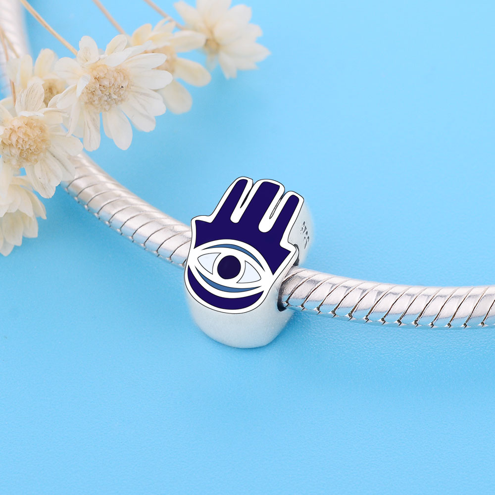 Fit Original Brand Charm Bracelet 925 Sterling Silver Turkish Blue Enamel Evil Eye Watchfull Bead Pendant Berloque