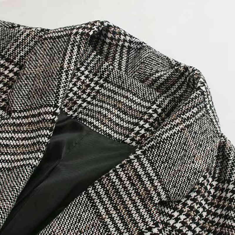 Woolen Long Coat Women Plaid Vintage Fashion Winter Warm Sleeve Slim Elegant Ladies Knee-long Outwear Jackets 210515