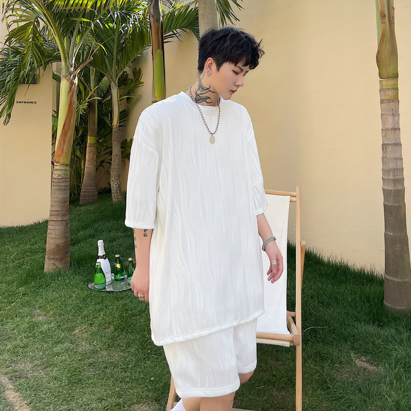 IEFB Summer Stripe Round Neck Loose Oversized T Shirt For Men Short Sleeve Causal Loose Tee Tops Black White Clothing Y7726 210524