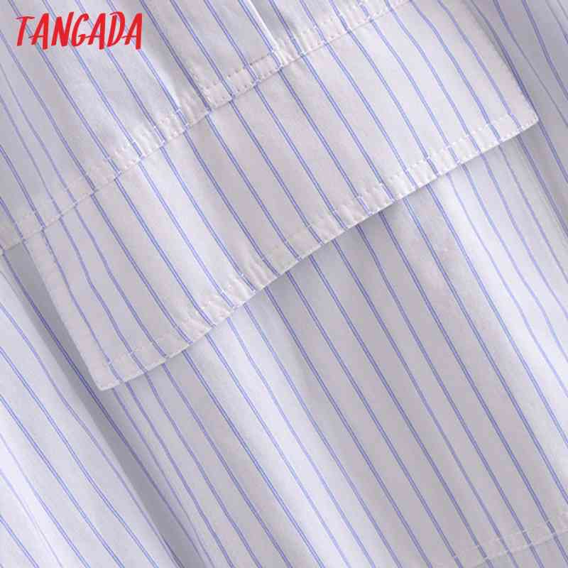 Women Retro Oversized Striped Print Blouse Pocket Chic Female Casual Loose Shirt Blusas Femininas 3H190 210416