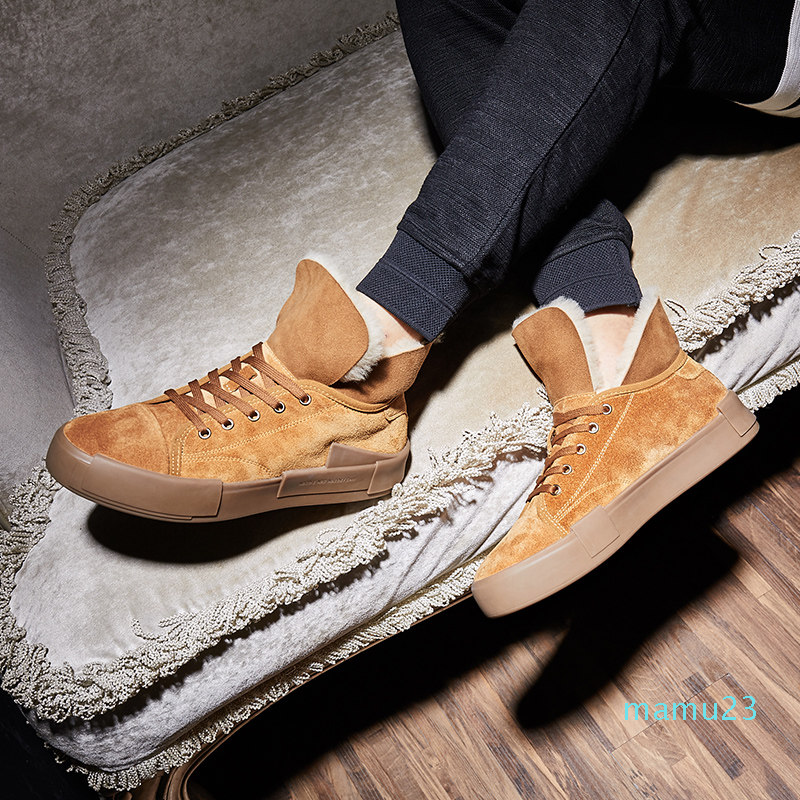 Designer Leather snow boots men's skin mixed winter warm plus velvet cotton boots trend wild Northeast anti-skid boots, Yellow
Designer Leather snow boots men's skin mixed winter warm plus velvet cotton boots trend wild Northeast anti-skid boots, Yellow