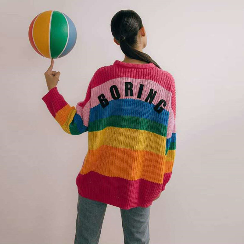 Rainbow Stripe V-Neck Cardigan Women Long Sleeve Knitted Sweater Casual Autumn Coat Invierno Loose Cardigans Mujer 210510