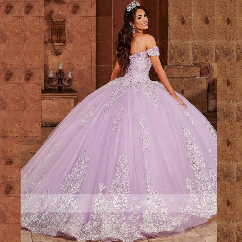 Lilac Quinceanera Dresses 2022 Off The Shoulder Masquerade Sweet 16 Gowns Lace Appliques Beaded Ball Gown Prom Dress