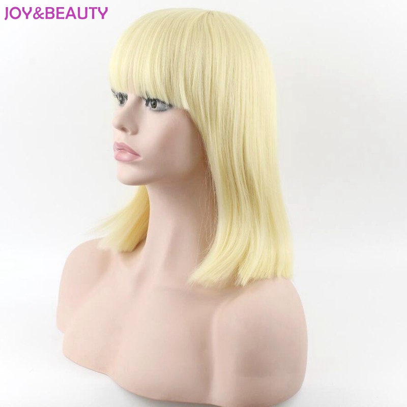 Synthetic Wigs JOY&BEAUTY Hair Heat Resistant 30cm Short Straight Wig Golden Color Neat Bang For Women