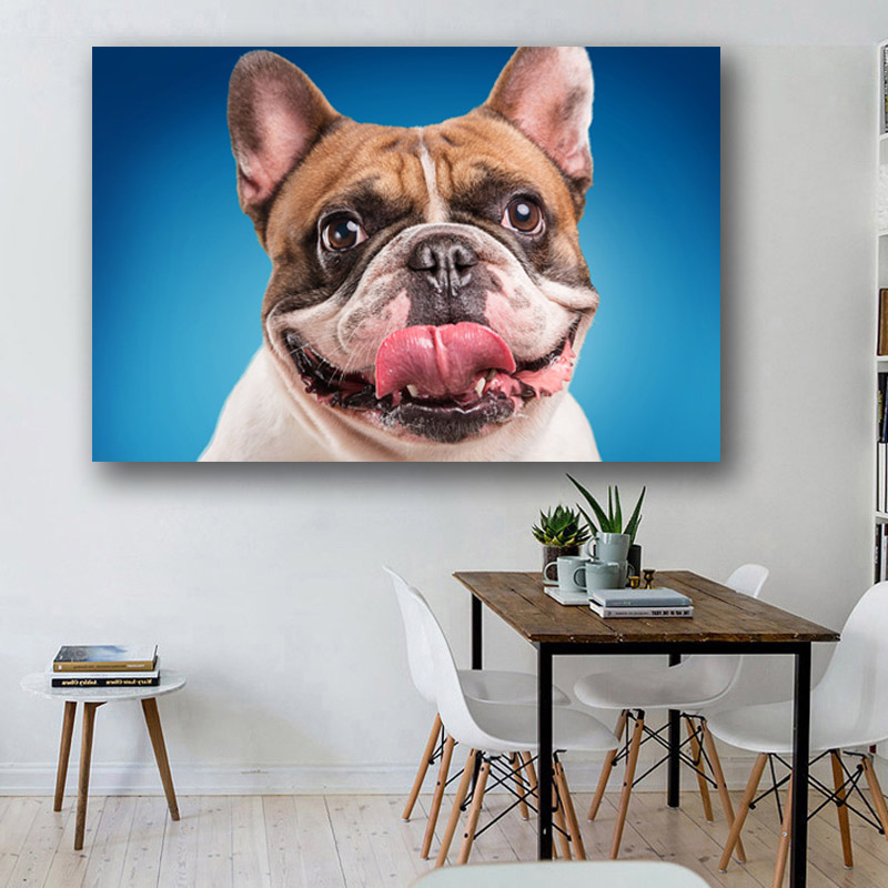 SELFLESSLY Dogs Colored background Bulldog Snout Tongue print painting Canvas Wall Pictures for Living Room Canvas Oil Painting
