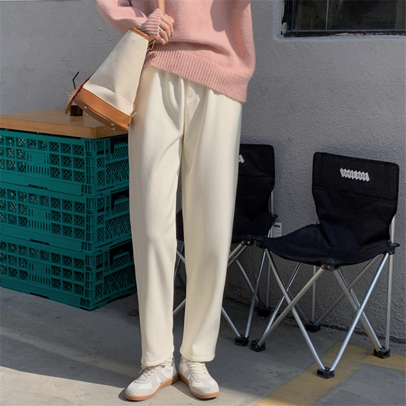 OL Minimalist Elastic High Waist Thick Plus Velvet Harem Pants Women Autumn Winter Casual Straight Trousers 210421