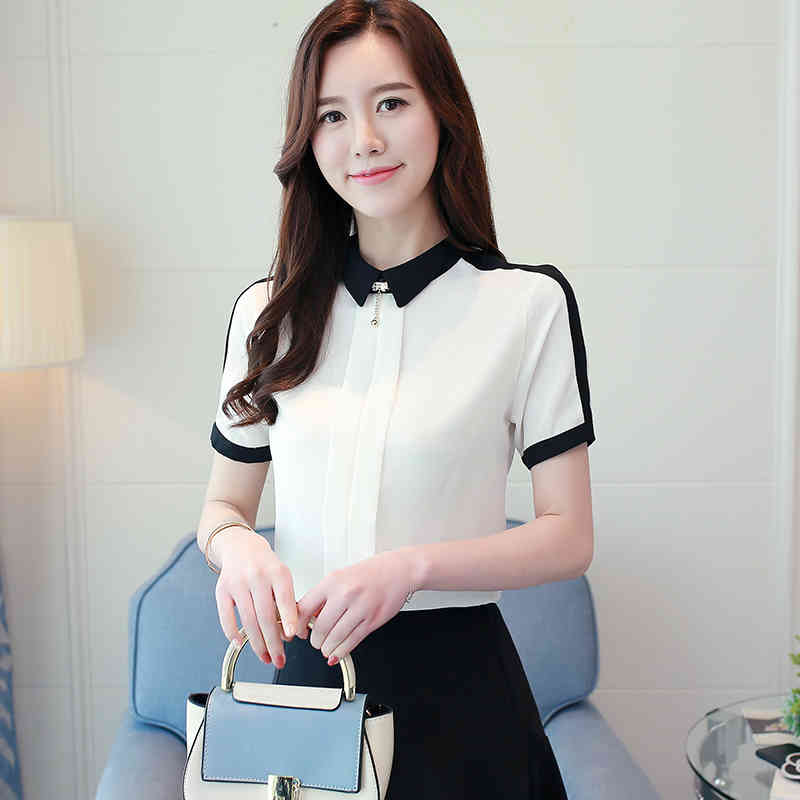Summer Office Lady Solid Chiffon Short Sleeve Women blouses Casual Simple Shirt Female Tops Clothing Blusas 0209 40 210427