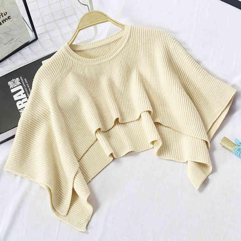 Autumn Knitted Sweater Women Ladies Fashion Poncho Cloak Loose Shawl Casual Solid Cropped Cape Sueter Mujer 210422