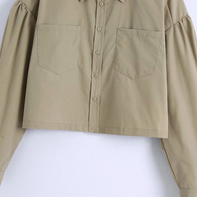 Fashion Women Long Sleeve Khaki Short Shirt Female Turndown Collar Blouse Casual Lady Loose Tops Blusas S8811 210430