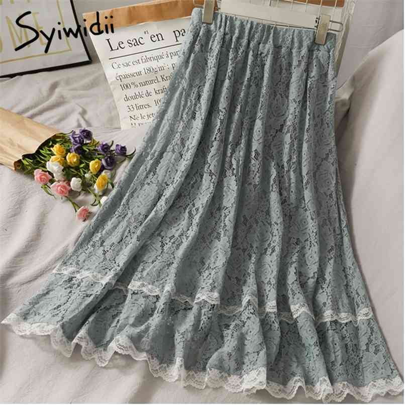 Lace Spliced Elastic High Waist Skirt Women Mid-Calf Casual A-Line Black Spring Summer Korean Fashion Skirts 210607, Beige
Lace Spliced Elastic High Waist Skirt Women Mid-Calf Casual A-Line Black Spring Summer Korean Fashion Skirts 210607, Beige