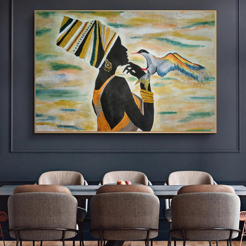 African Woman Bird Posters Indoor Decoration Wall Art Pictures For Living Room Painting Canvas Prints Home Decor Wall Painting