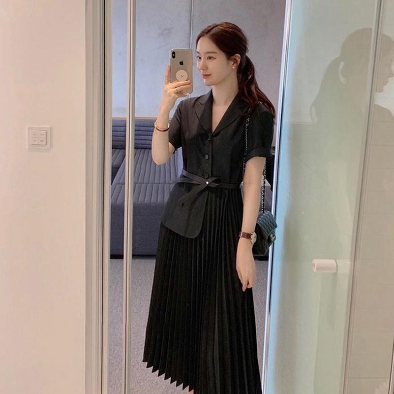 Casual Dresses Vestido Feminino Temperament Korean Chic Slim High Waist Sweet Notched Short Sleeve Pleated Dress Women Belt Fake Two Piece, Black;gray
Casual Dresses Vestido Feminino Temperament Korean Chic Slim High Waist Sweet Notched Short Sleeve Pleated Dress Women Belt Fake Two Piece, Black;gray