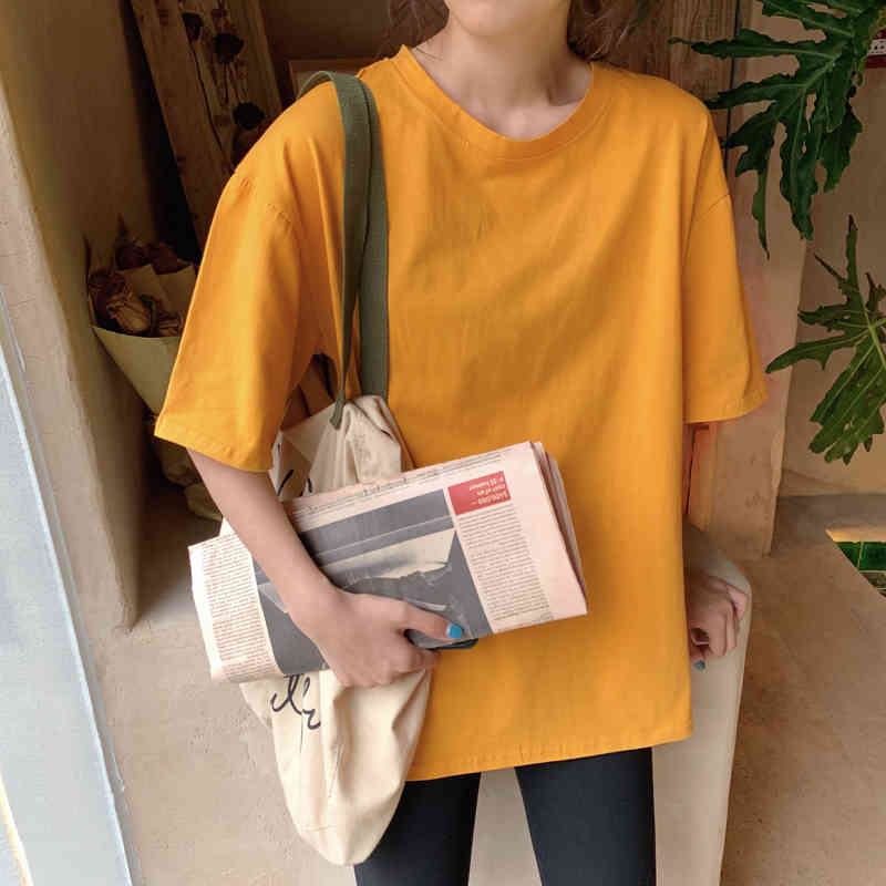 Spring Summer Women Candy T-Shirt Oversize Boyfriend Style Tops Perfect Basic Tees Render Unlined Upper Garment 210406