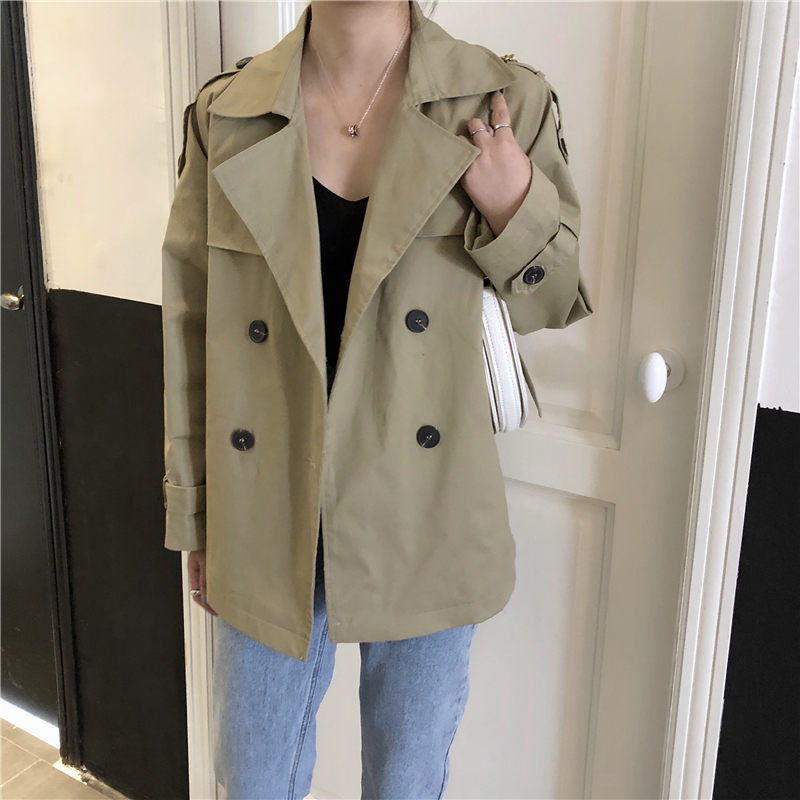 Khaki Women Casual Female Thin Elegant Short Trench Coat Tops Chic Streetwear Fashion Fresh Brief All Match Outwear 210421