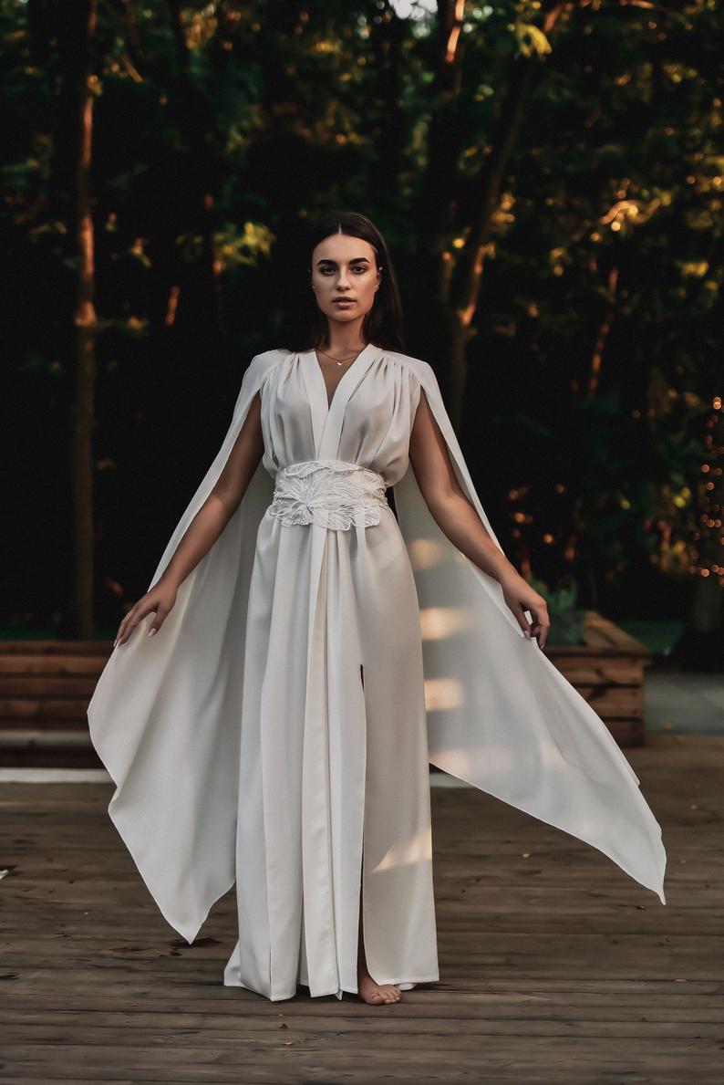 2021 white Kimono Women Sleepwear Wraps V Neck Shawl Ribbon Bathrobe Sheer Nightgown Robe Prom Maternity Dress Photography