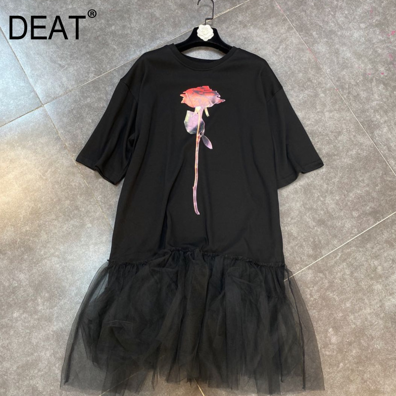 Women Short Sleeve Dress Fashion Spring Summer Ladies Flower Mesh Patchwork O-neck HR454 210525, Black
Women Short Sleeve Dress Fashion Spring Summer Ladies Flower Mesh Patchwork O-neck HR454 210525, Black