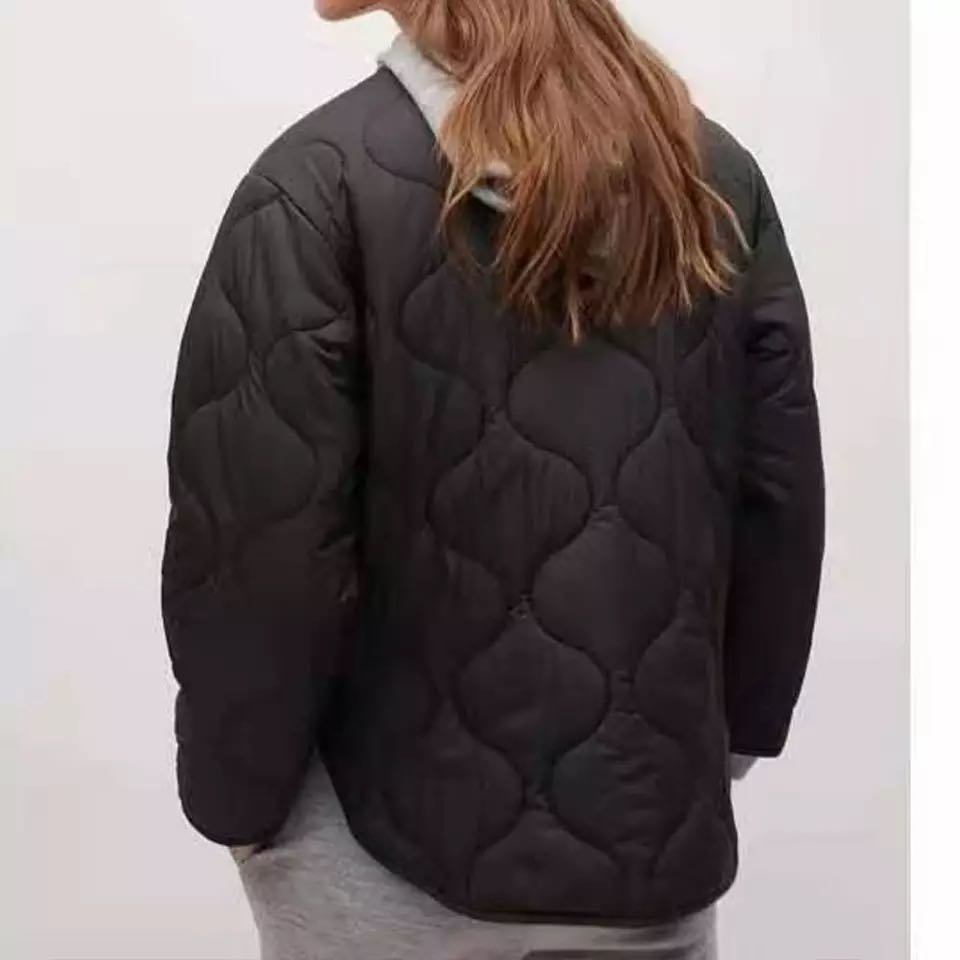 Womens Jackets Thin Parkas Coats Black Outwear Female Long Sleeve Tops Plaid Padded Coat Casual Loose Jacket Winter Coat Woman